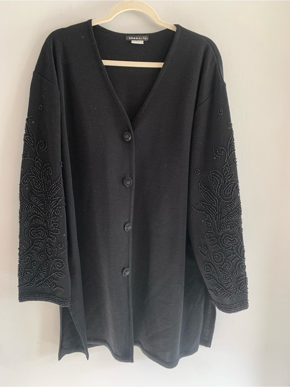 THEO MILES Black Embellished-Sleeve V-Neck Cardigan